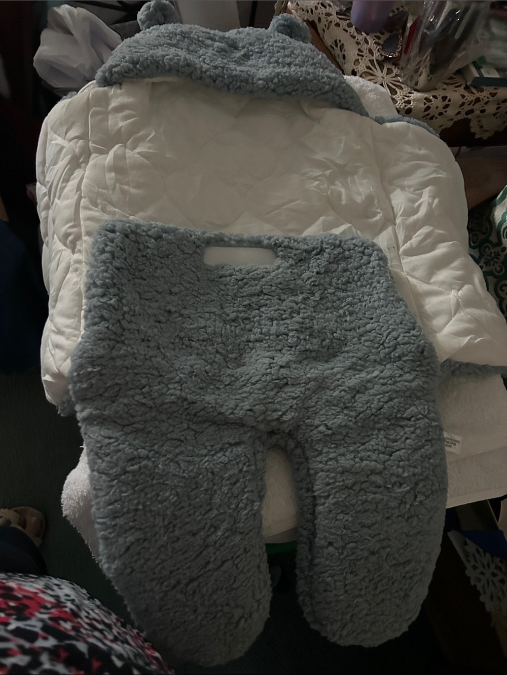 Plush Light Blue Sherpa Baby Sleep Sack with Hood